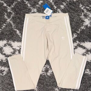 NWT Adidas Brown Cream 3 Stripe Leggings tights with White Accents - L